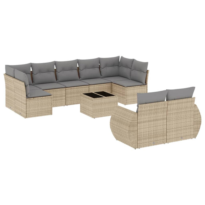 Set canapele de grădină cu perne, 10 piese, bej, poliratan WALTI