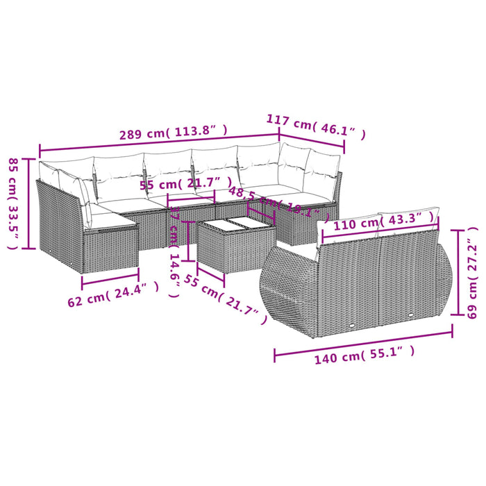 Set mobilier de grădină cu perne, 10 piese, gri, poliratan - WALTI WALTI