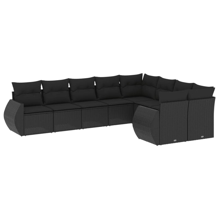 Set mobilier de grădină cu perne, 9 piese, negru, poliratan - WALTI WALTI