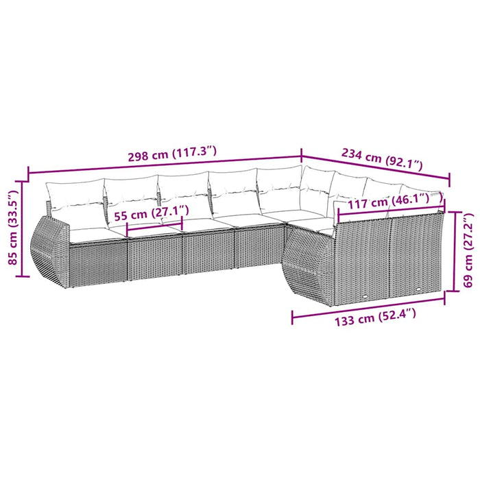 Set mobilier de grădină cu perne, 9 piese, negru, poliratan - WALTI WALTI