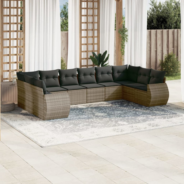Set mobilier de grădină cu perne, 10 piese, gri, poliratan - WALTI WALTI