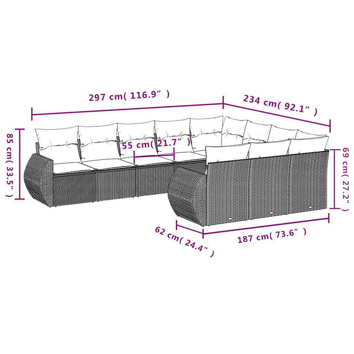 Set canapele de grădină cu perne, 10 piese, negru, poliratan - WALTI WALTI