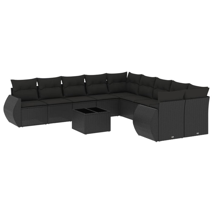 Set canapele de grădină cu perne, 11 piese, negru, poliratan WALTI