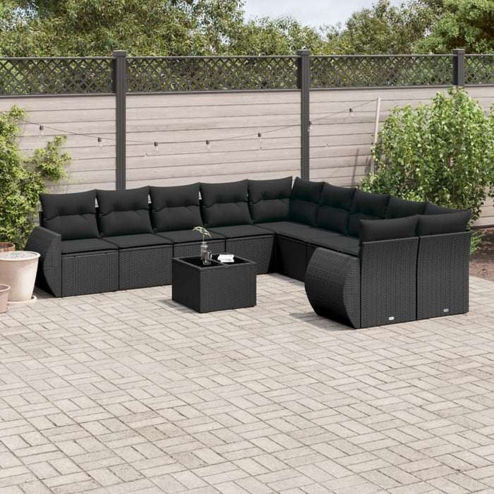 Set canapele de grădină cu perne, 11 piese, negru, poliratan WALTI