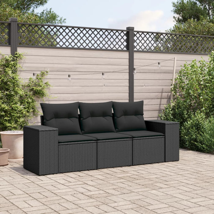 Set mobilier de grădină cu perne, 3 piese, negru, poliratan - WALTI WALTI