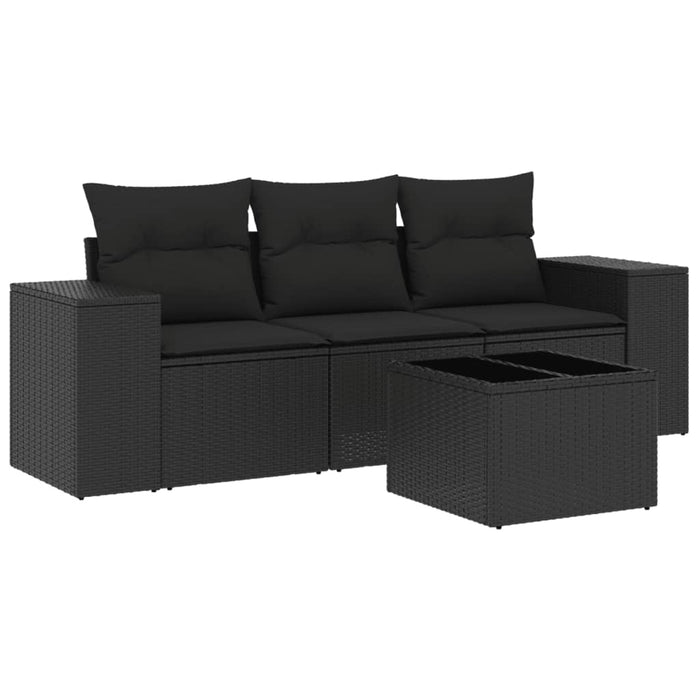 Set mobilier de grădină cu perne, 4 piese, negru, poliratan - WALTI WALTI