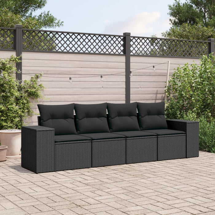Set mobilier de grădină cu perne, 4 piese, negru, poliratan - WALTI WALTI