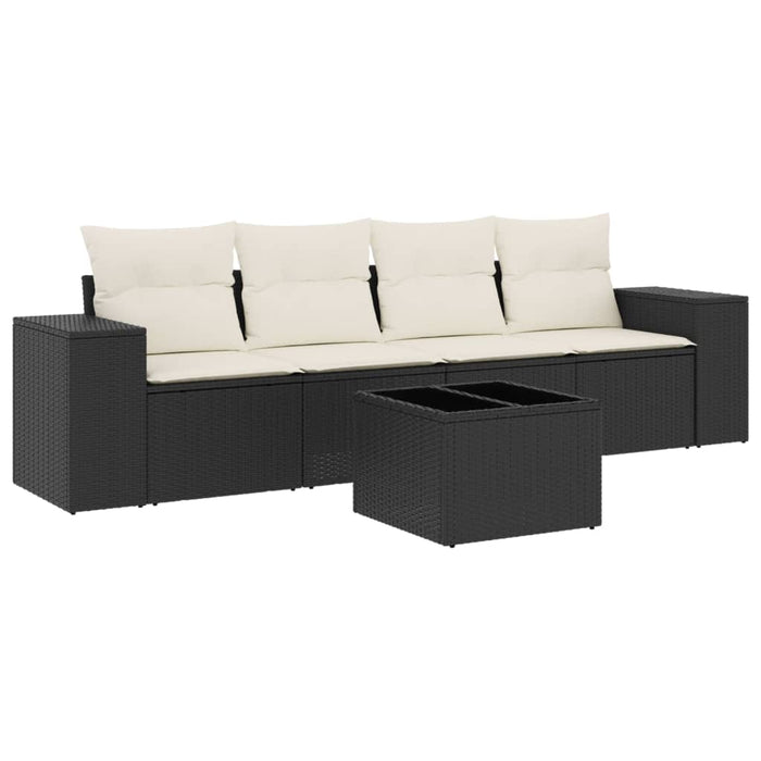 Set mobilier de grădină cu perne, 5 piese, negru, poliratan - WALTI WALTI