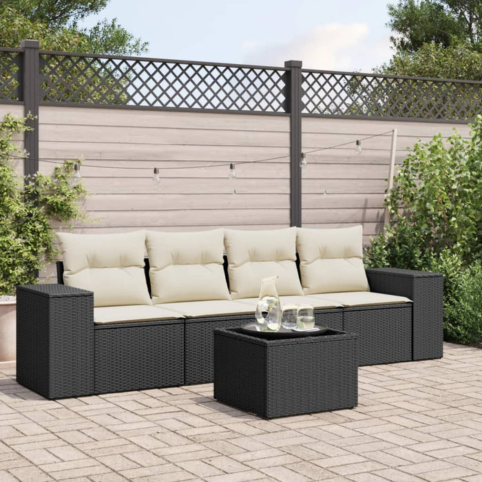 Set mobilier de grădină cu perne, 5 piese, negru, poliratan - WALTI WALTI