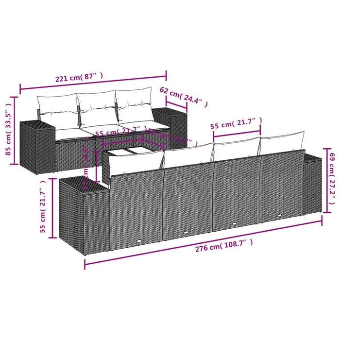Set mobilier de grădină cu perne, 8 piese, negru, poliratan - WALTI WALTI