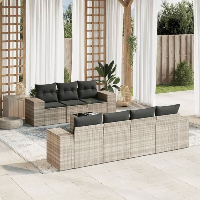 Set mobilier de grădină cu perne, 8 piese gri deschis poliratan - WALTI WALTI