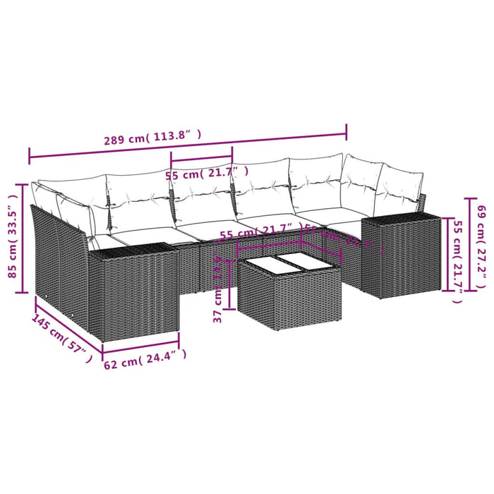 Set mobilier de grădină cu perne, 8 piese, negru, poliratan - WALTI WALTI