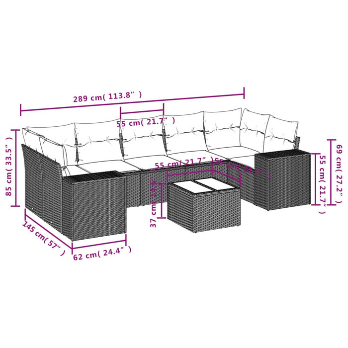 Set mobilier de grădină cu perne, 8 piese, negru, poliratan - WALTI WALTI