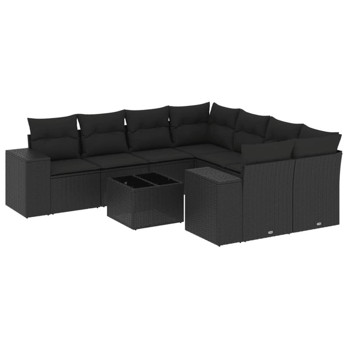 Set mobilier de grădină cu perne, 9 piese, negru, poliratan - WALTI WALTI