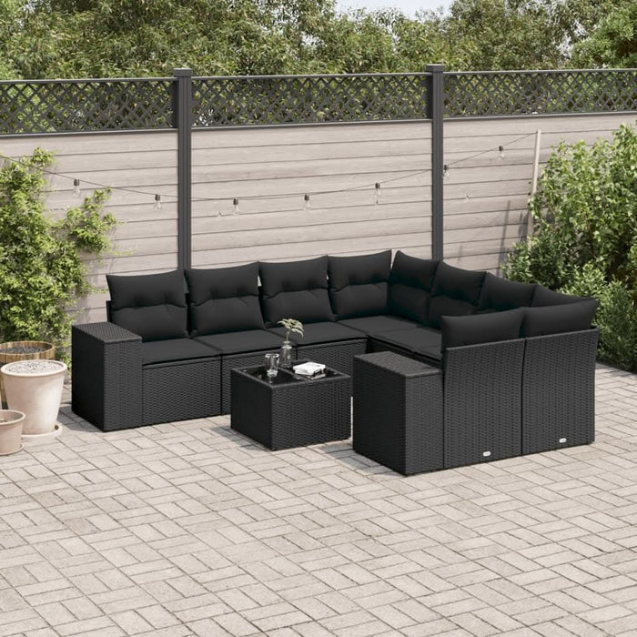 Set mobilier de grădină cu perne, 9 piese, negru, poliratan - WALTI WALTI