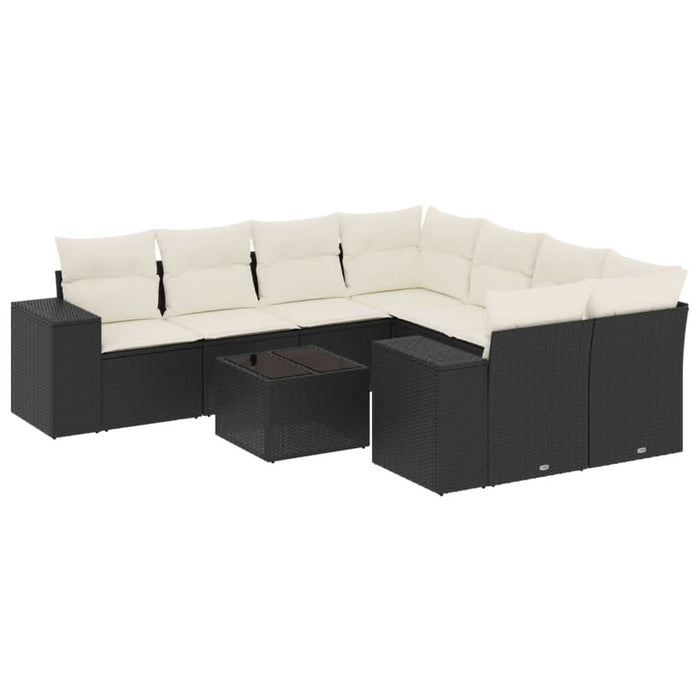 Set mobilier de grădină cu perne, 9 piese, negru, poliratan - WALTI WALTI