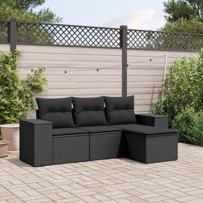 Set mobilier de grădină cu perne, 4 piese, negru, poliratan - WALTI WALTI