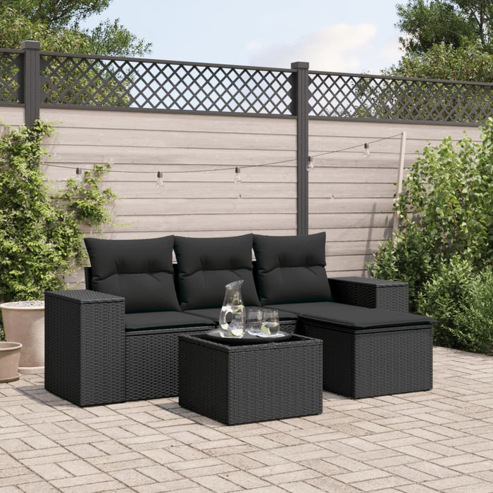 Set mobilier de grădină cu perne, 5 piese, negru, poliratan - WALTI WALTI