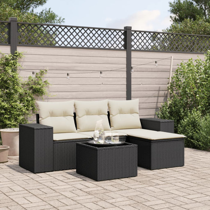 Set mobilier de grădină cu perne, 5 piese, negru, poliratan - WALTI WALTI