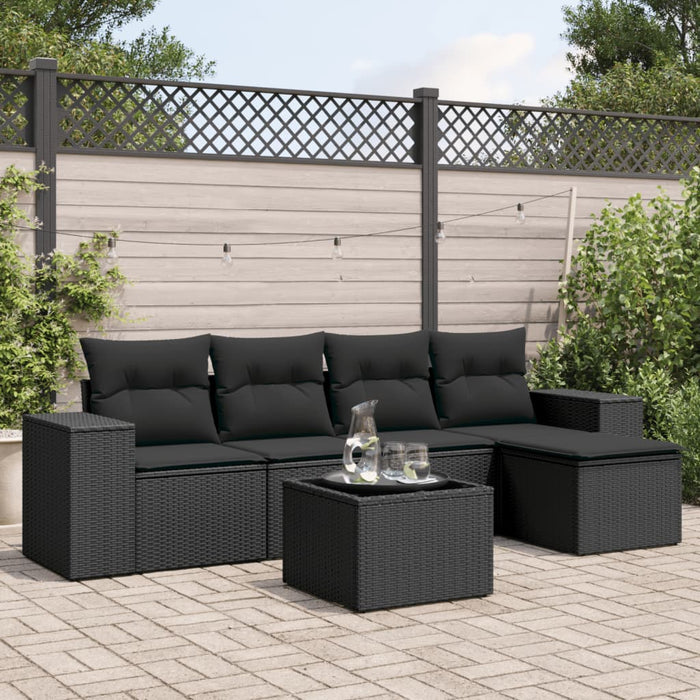 Set mobilier de grădină cu perne, 6 piese, negru, poliratan - WALTI WALTI
