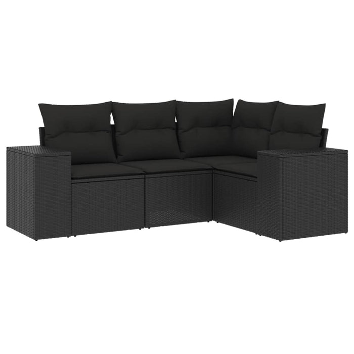 Set mobilier de grădină cu perne, 4 piese, negru, poliratan - WALTI WALTI