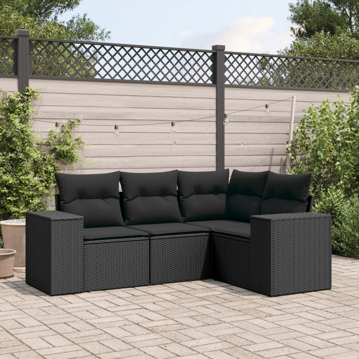 Set mobilier de grădină cu perne, 4 piese, negru, poliratan - WALTI WALTI