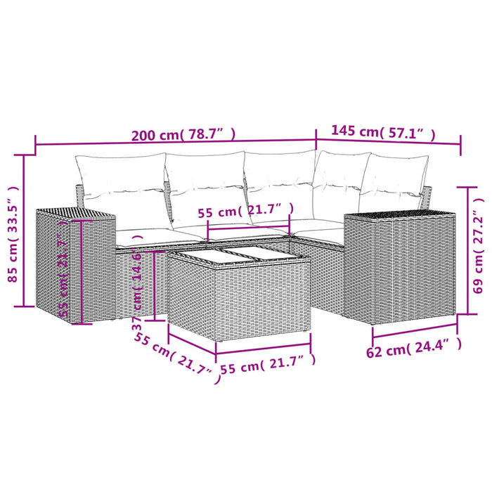 Set mobilier de grădină cu perne, 5 piese, negru, poliratan - WALTI WALTI