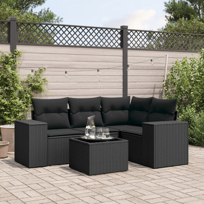 Set mobilier de grădină cu perne, 5 piese, negru, poliratan - WALTI WALTI