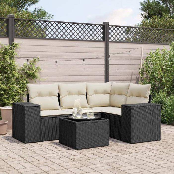 Set mobilier de grădină cu perne, 5 piese, negru, poliratan - WALTI WALTI