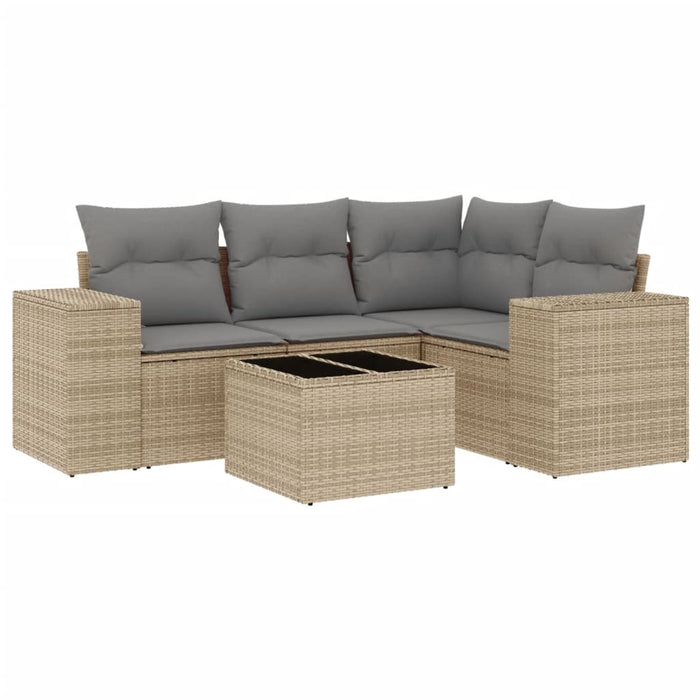 Set canapele de grădină cu perne, 5 piese, bej, poliratan WALTI