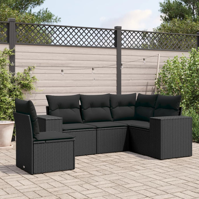 Set mobilier de grădină cu perne, 5 piese, negru, poliratan - WALTI WALTI