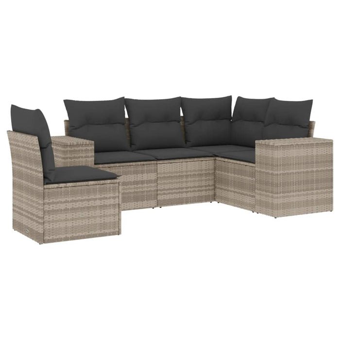 Set canapele de grădină cu perne, 5 piese gri deschis poliratan WALTI