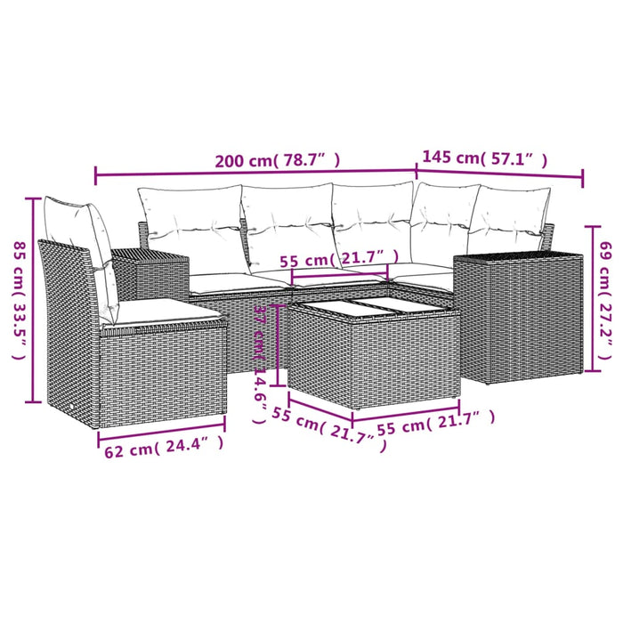 Set mobilier de grădină cu perne, 6 piese, negru, poliratan - WALTI WALTI