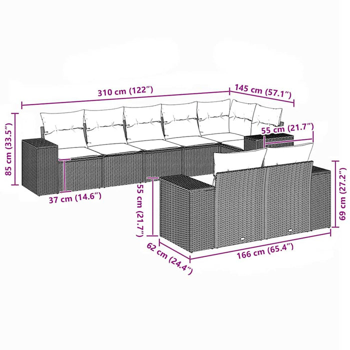 Set mobilier de grădină cu perne, 8 piese, negru, poliratan - WALTI WALTI