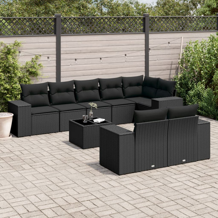Set mobilier de grădină cu perne, 9 piese, negru, poliratan - WALTI WALTI