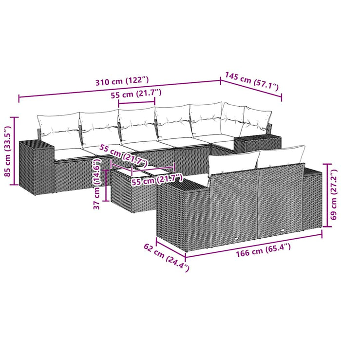 Set mobilier de grădină cu perne, 9 piese, negru, poliratan - WALTI WALTI