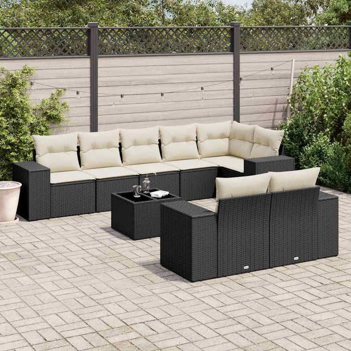 Set mobilier de grădină cu perne, 9 piese, negru, poliratan - WALTI WALTI