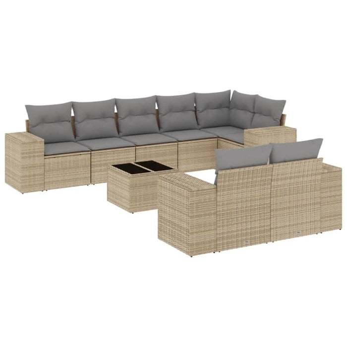 Set canapele de grădină, 9 piese, cu perne, bej, poliratan WALTI