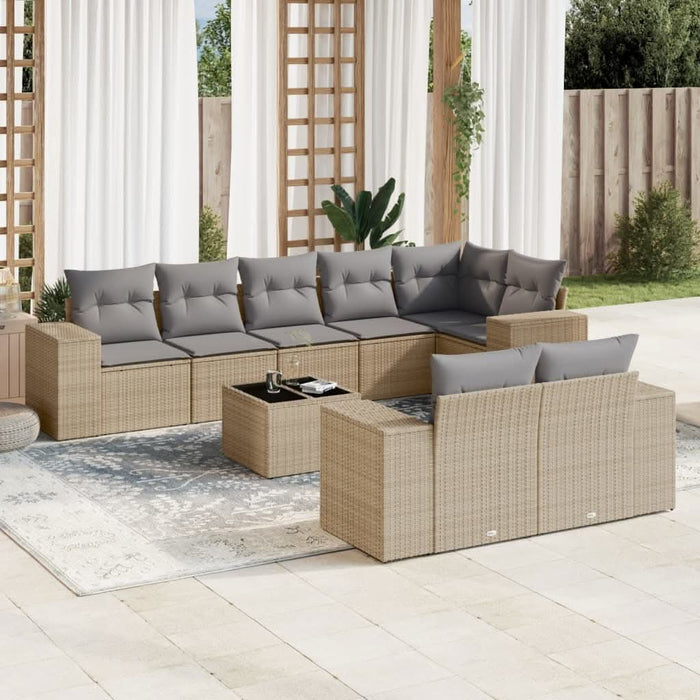 Set canapele de grădină, 9 piese, cu perne, bej, poliratan WALTI