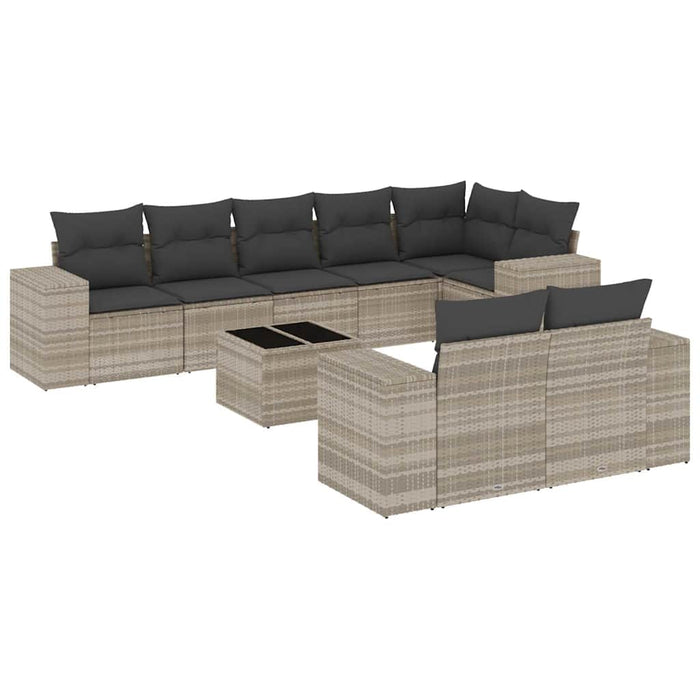 Set canapele de grădină cu perne, 9 piese gri deschis poliratan WALTI