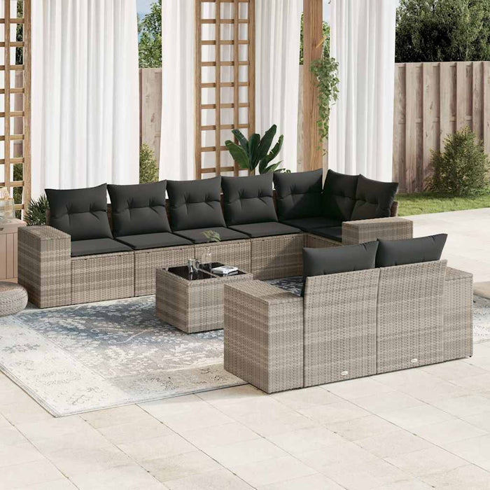 Set canapele de grădină cu perne, 9 piese gri deschis poliratan WALTI