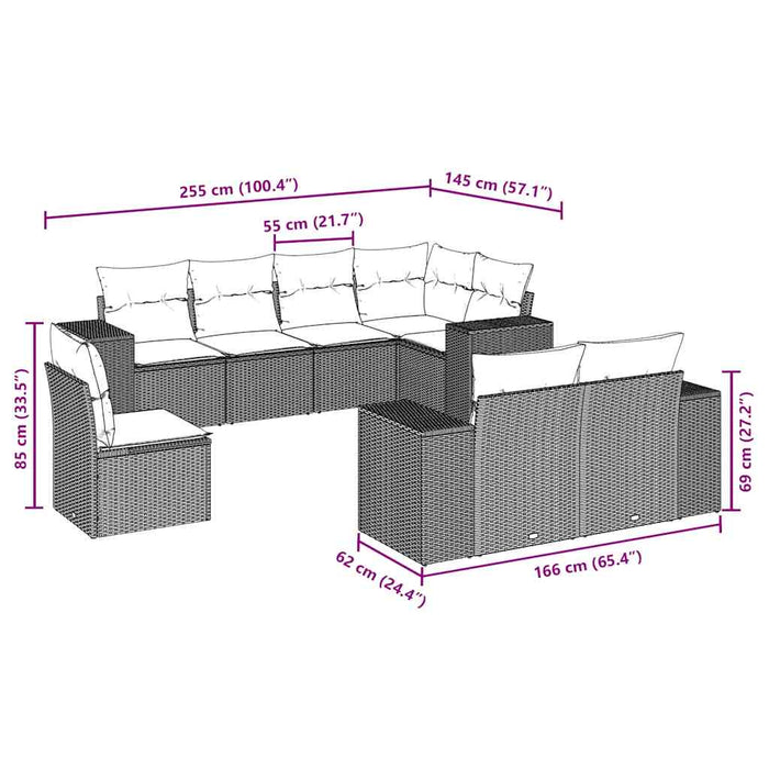 Set mobilier de grădină cu perne, 8 piese, negru, poliratan - WALTI WALTI