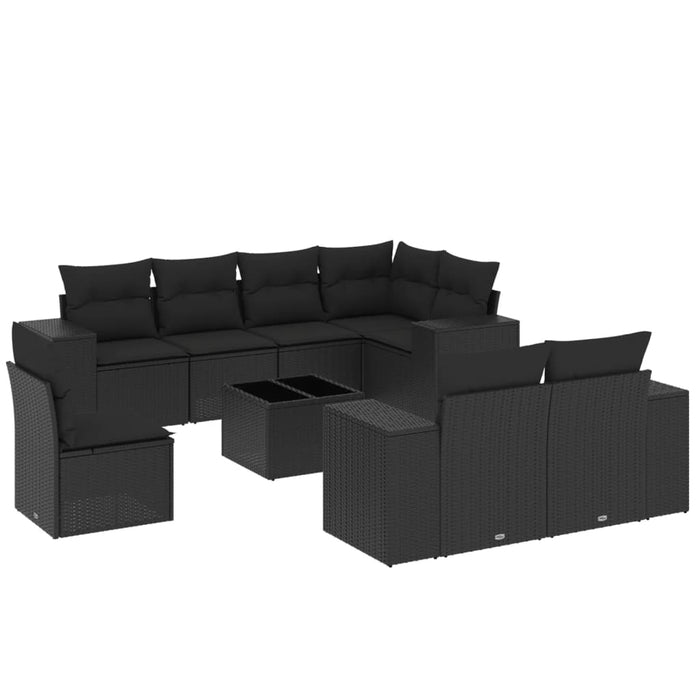 Set mobilier de grădină cu perne, 9 piese, negru, poliratan - WALTI WALTI