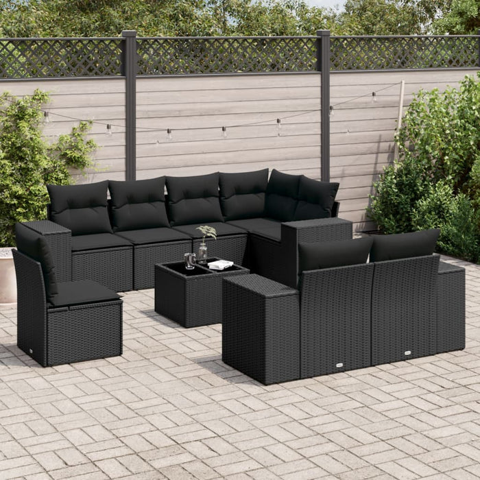 Set mobilier de grădină cu perne, 9 piese, negru, poliratan - WALTI WALTI