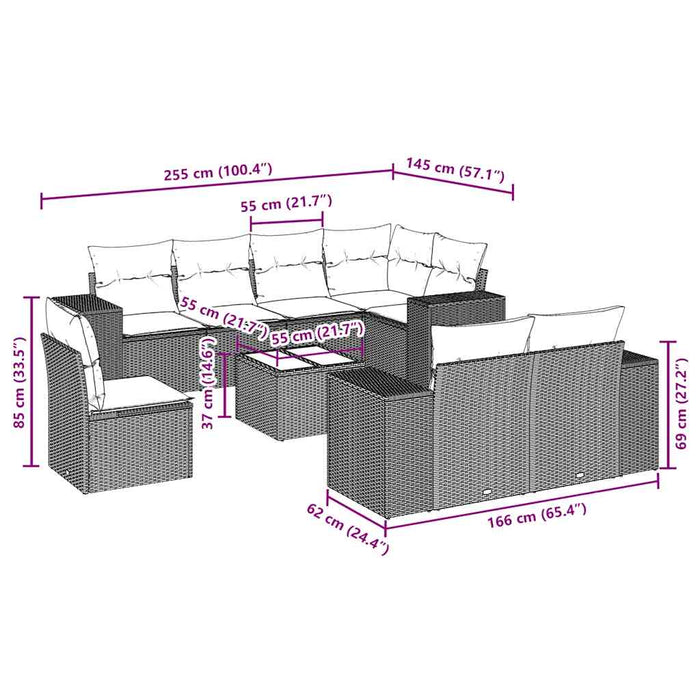 Set mobilier de grădină cu perne, 9 piese, negru, poliratan - WALTI WALTI