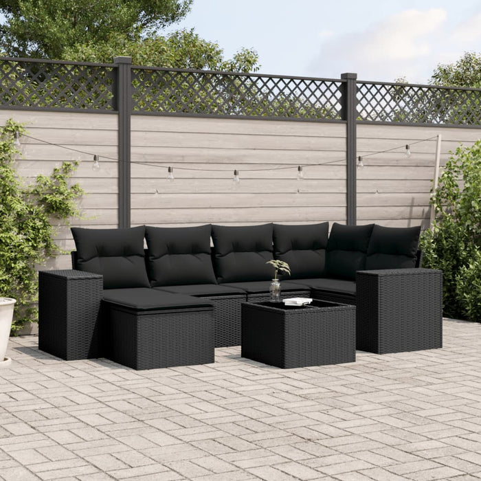 Set canapele de grădină cu perne, 7 piese, negru, poliratan - WALTI WALTI