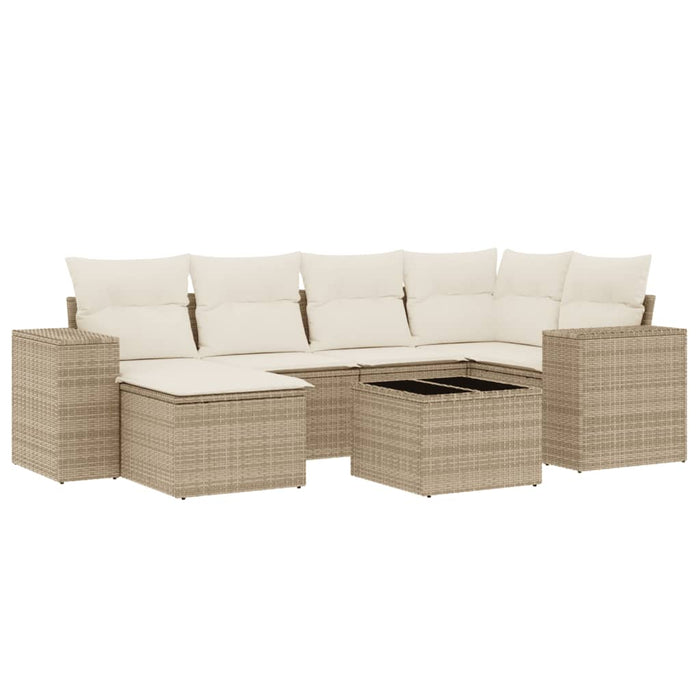 Set canapele de grădină, 7 piese, cu perne, bej, poliratan WALTI