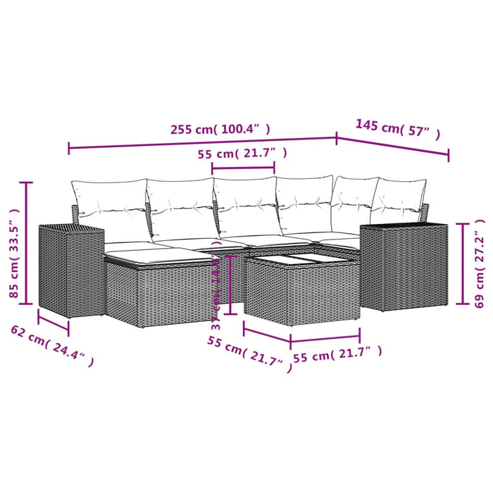 Set canapele de grădină, 7 piese, cu perne, bej, poliratan WALTI
