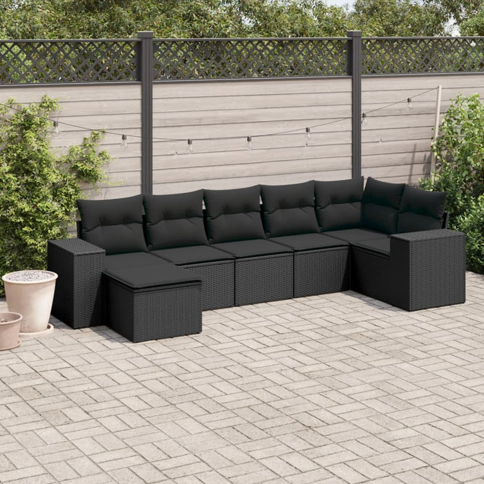 Set canapele de grădină cu perne, 7 piese, negru, poliratan - WALTI WALTI