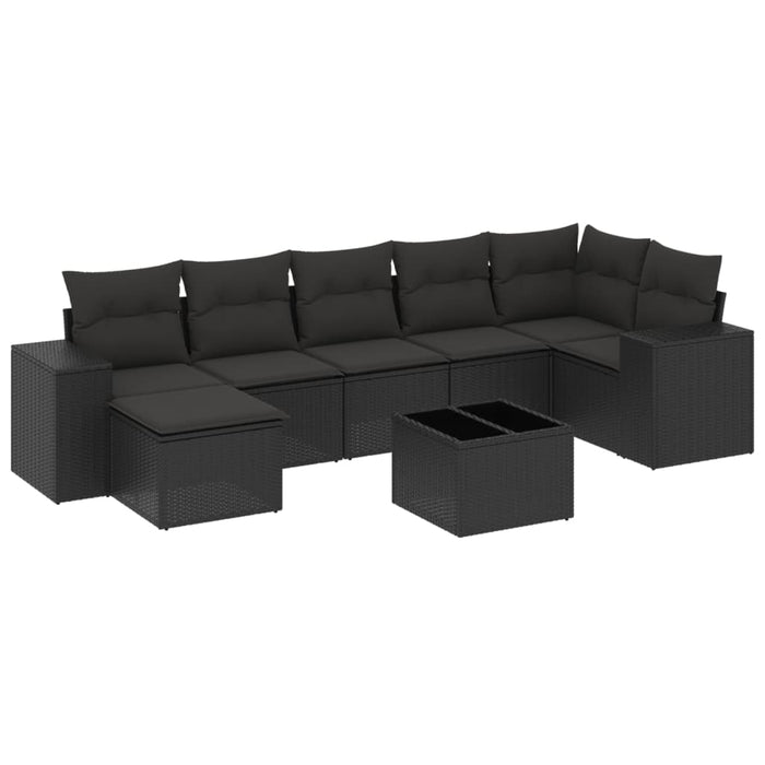 Set mobilier de grădină cu perne, 8 piese, negru, poliratan WALTI